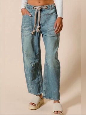 Bibi Rope Belt Paint Splatter Jean Barrel Pant Size XL